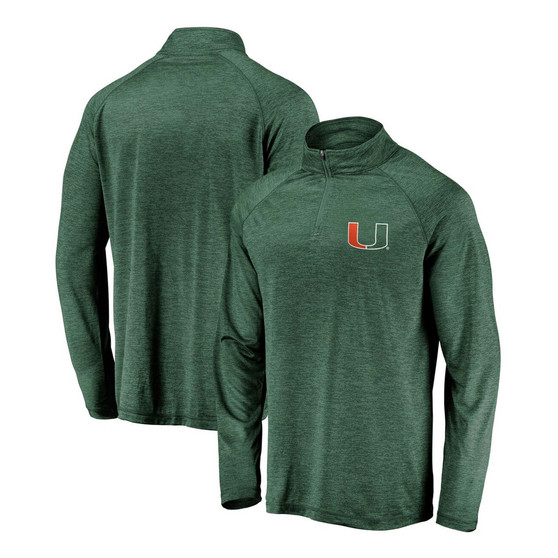 Men's Green Miami Hurricanes Primary Logo Striated Raglan Quarter-Zip Jacket