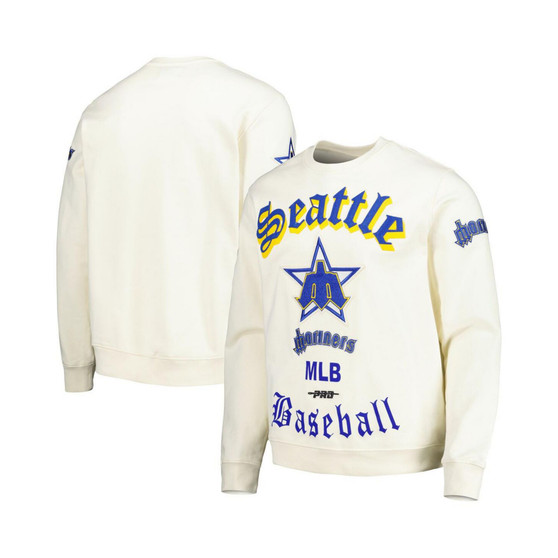 Men's Cream Seattle Mariners Retro Old English Pullover Sweatshirt
