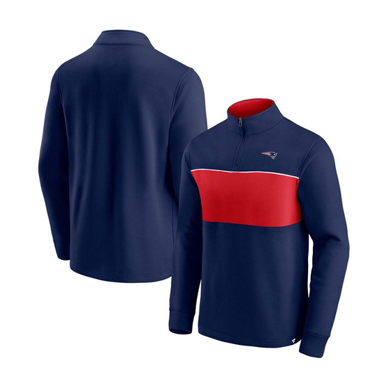 Men's Navy, Red New England Patriots Block Party Quarter-Zip Jacket