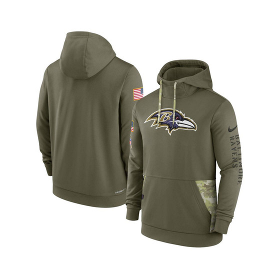 Men's Olive Baltimore Ravens 2022 Salute to Service Therma Performance Pullover Hoodie
