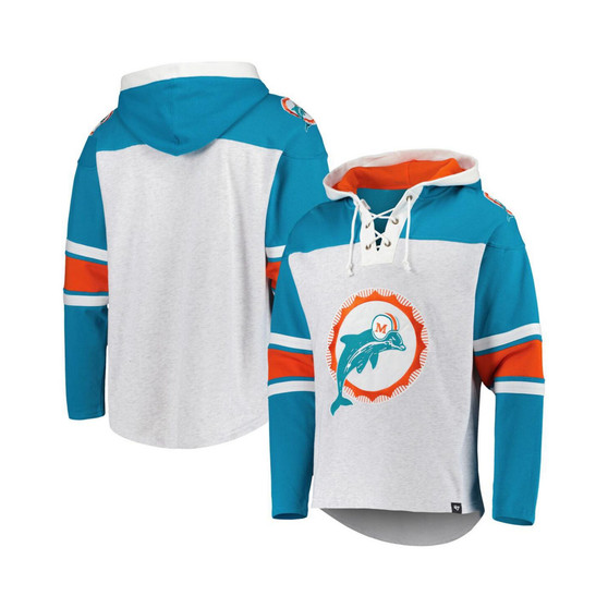 Men's Miami Dolphins Heather Gray Historic Logo Gridiron Lace-Up Pullover Hoodie