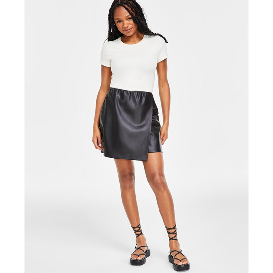 Women's Faux-Leather Pull-On Faux-Wrap Skirt