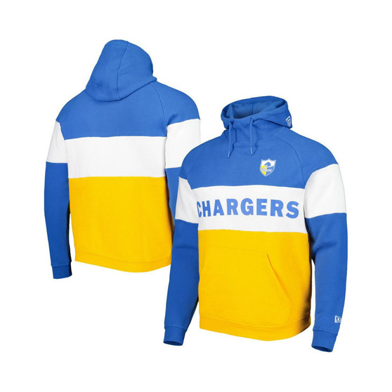Men's Gold and Powder Blue Los Angeles Chargers Colorblock Throwback Pullover Hoodie