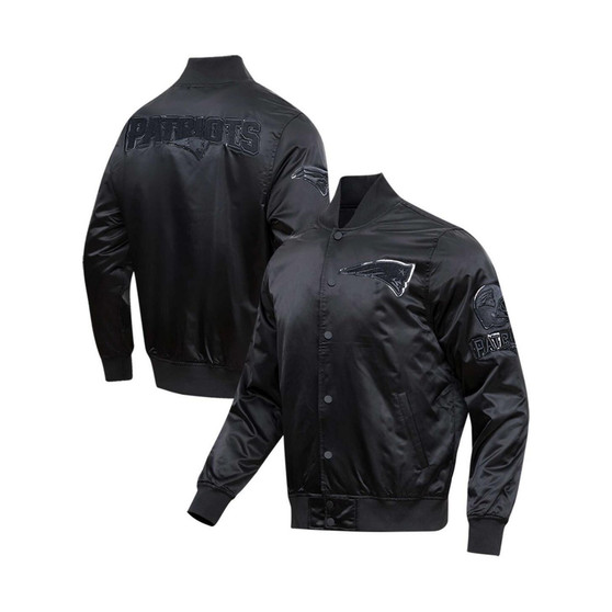 Men's New England Patriots Triple Black Satin Full-Snap Varsity Jacket