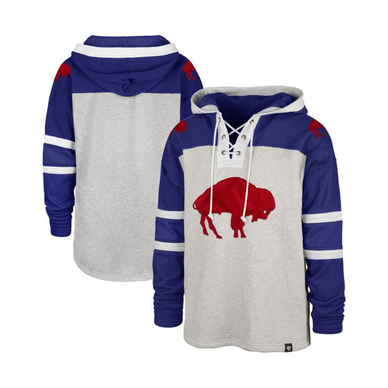 Men's '47 Buffalo Bills Gray Gridiron Lace-Up Pullover Hoodie