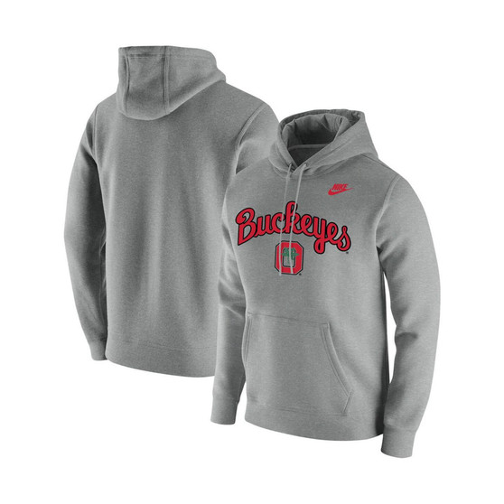 Men's Heathered Gray Ohio State Buckeyes Script Vintage-Like School Logo Pullover Hoodie
