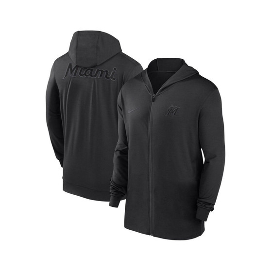 Men's Black Miami Marlins Authentic Collection Travel Performance Full-Zip Hoodie