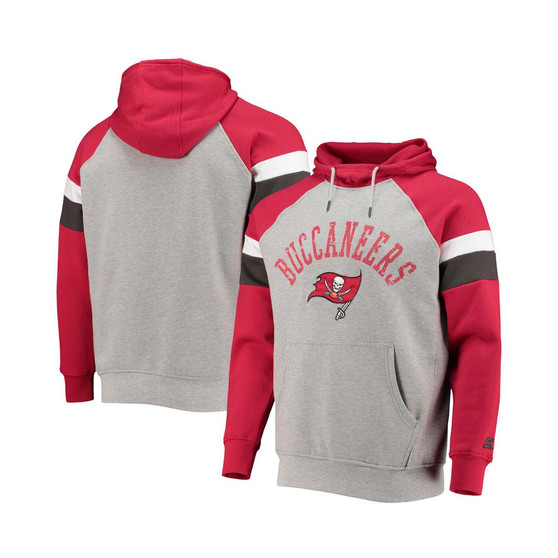Men's Heather Gray, Red Tampa Bay Buccaneers Home Run Raglan Pullover Hoodie