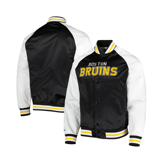 Men's Black, White Boston Bruins Primetime Raglan Satin Full-Snap Jacket