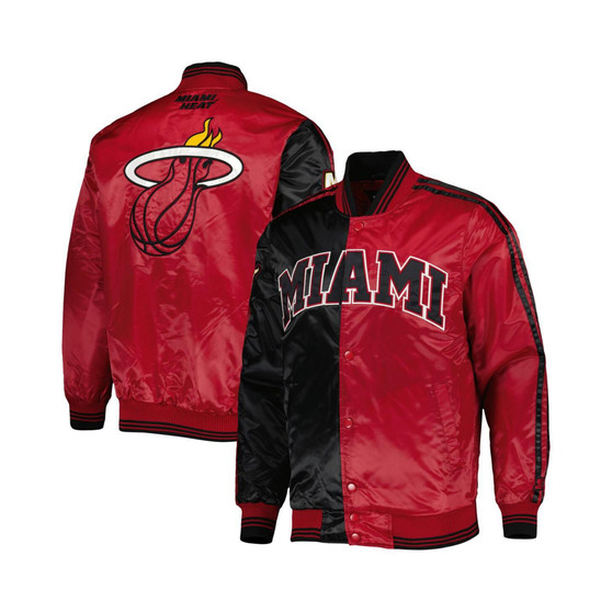 Men's Black, Red Miami Heat Fast Break Satin Full-Snap Jacket