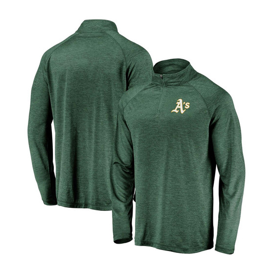 Men's Green Oakland Athletics Iconic Striated Primary Logo Raglan Quarter-Zip Pullover Jacket