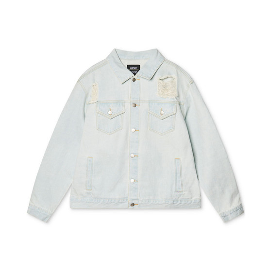 Men's Bleached Deconstructed Denim Trucker Jacket