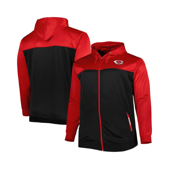 Men's Red, Black Cincinnati Reds Big and Tall Yoke Full-Zip Hoodie