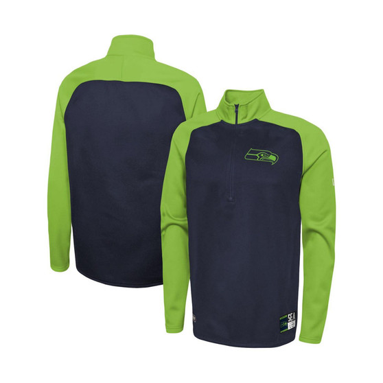 Men's Navy Seattle Seahawks Combine Authentic O-Line Raglan Half-Zip Jacket