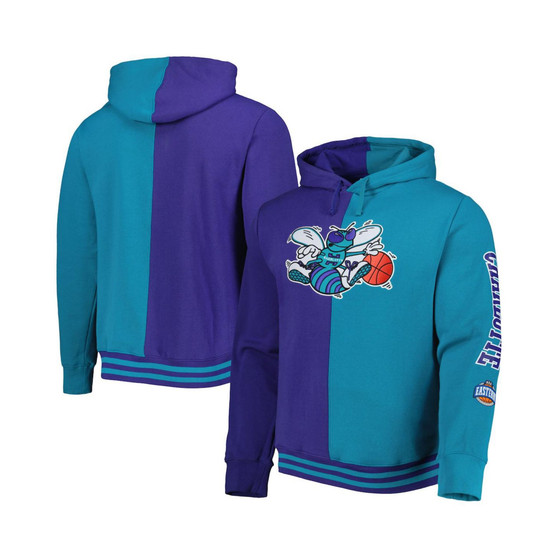 Men's Purple, Teal New Orleans Hornets Big and Tall Hardwood Classics Split Pullover Hoodie
