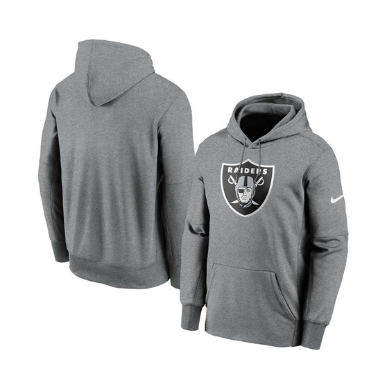 Men's Heathered Charcoal Las Vegas Raiders Fan Gear Primary Logo Therma Performance Pullover Hoodie