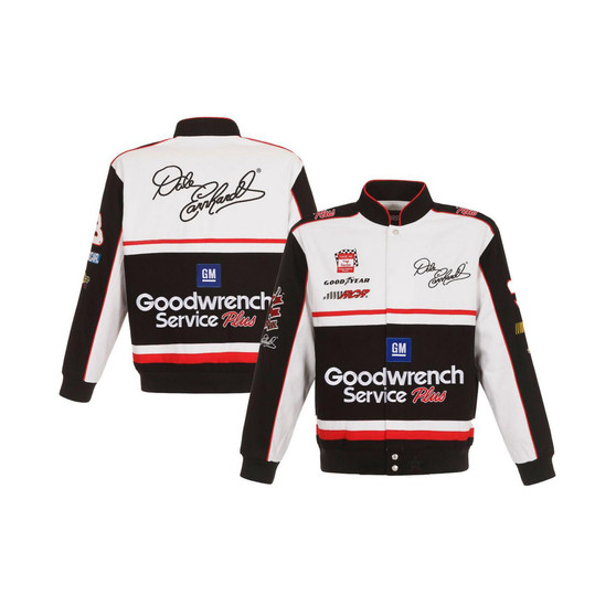 Men's White, Black Dale Earnhardt Goodwrench Twill Uniform Full-Snap Jacket