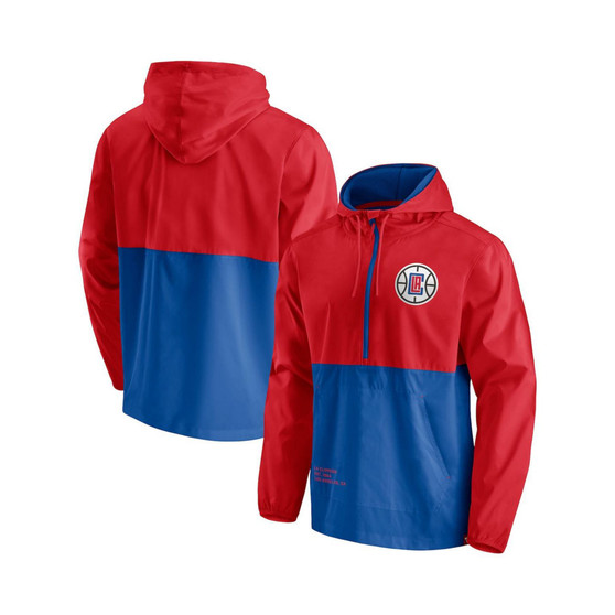 Men's Branded Royal, Red LA Clippers Anorak Block Party Windbreaker Half-Zip Hoodie Jacket