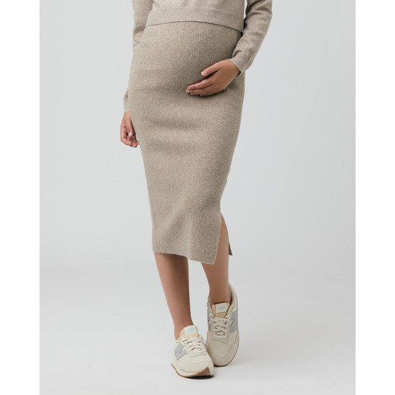 Maternity Dani Knit Midi Skirt with Split Latte