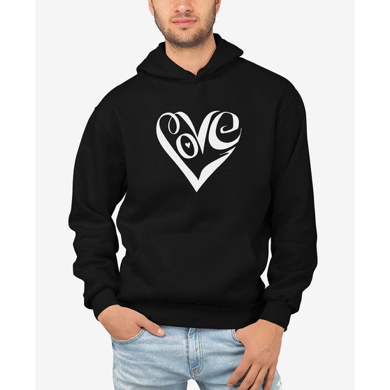 Men's Word Art Script Love Heart Hooded Sweatshirt