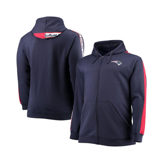 Men's Navy New England Patriots Big and Tall Full-Zip Hoodie