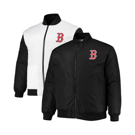Men's White, Black Boston Red Sox Big and Tall Reversible Satin Full-Zip Jacket