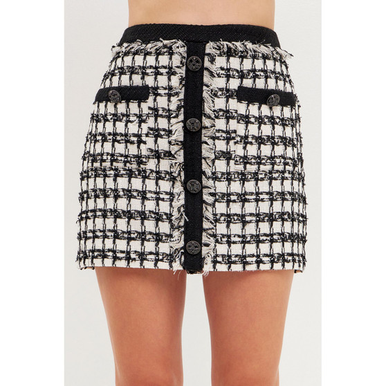 Women's Tweed Mini Skirt With Fringe