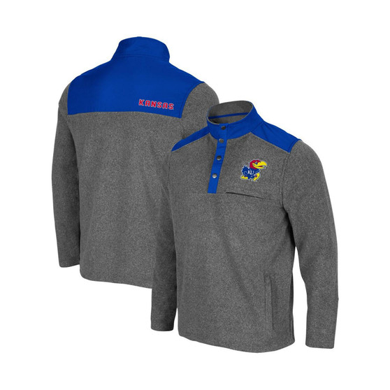 Men's Heathered Charcoal and Royal Kansas Jayhawks Huff Snap Pullover