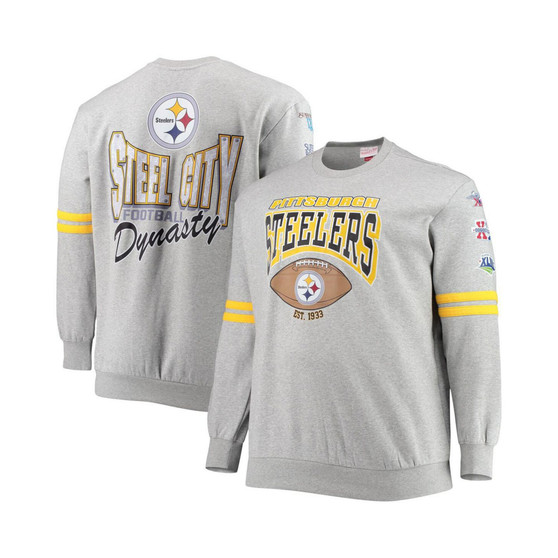Men's Heathered Gray Pittsburgh Steelers Big and Tall Allover Print Pullover Sweatshirt