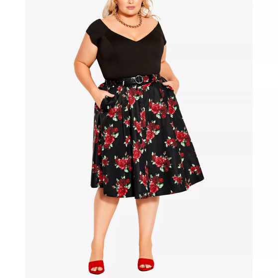 Trendy Plus Size Vintage-Like Rose Skirts