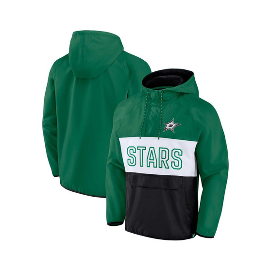 Men's Branded Kelly Green, Black Dallas Stars Backhand Shooter Defender Anorak Raglan Hoodie Quarter-Zip Jacket