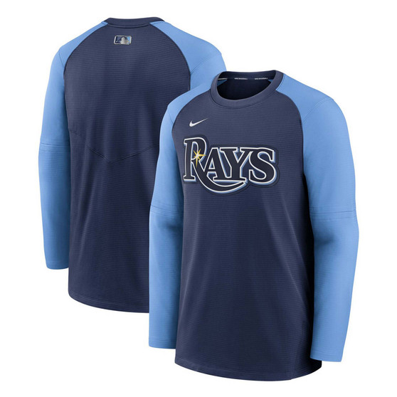 Men's Navy, Light Blue Tampa Bay Rays Authentic Collection Pregame Performance Raglan Pullover Sweatshirt