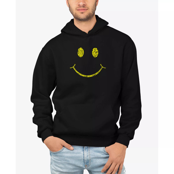 Men's Be Happy Smiley Face Word Art Hooded Sweatshirt