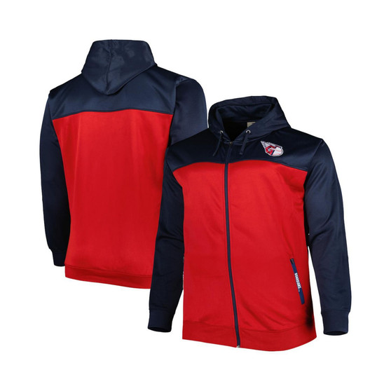 Men's Navy, Red Cleveland Guardians Big and Tall Yoke Full-Zip Hoodie