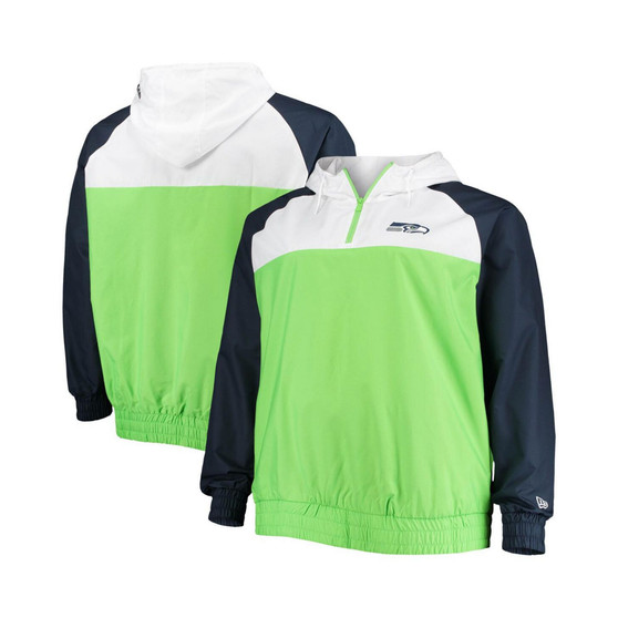 Men's Neon Green, College Navy Seattle Seahawks Big and Tall League Raglan Quarter-Zip Hoodie