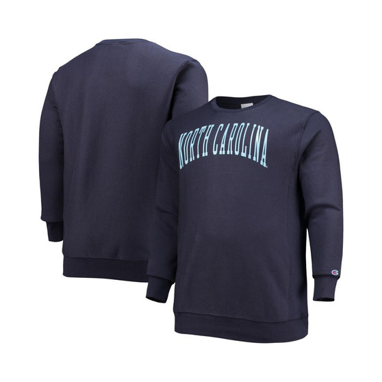 Men's Navy North Carolina Tar Heels Big and Tall Reverse Weave Fleece Crewneck Pullover Sweatshirt