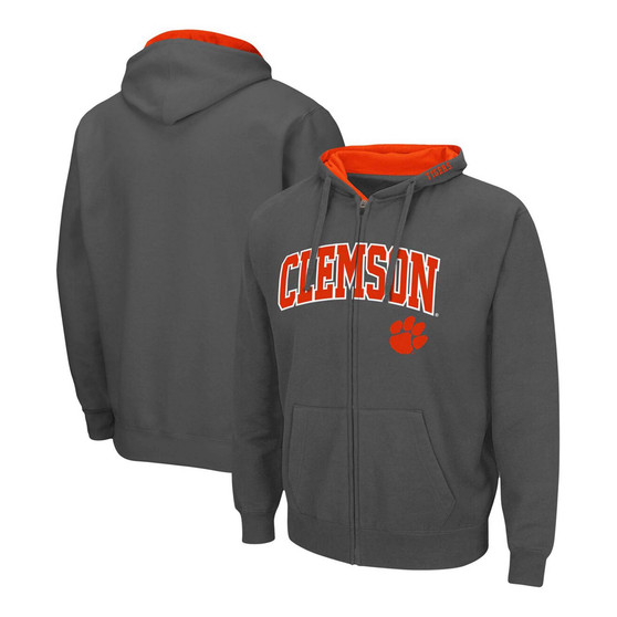 Men's Charcoal Clemson Tigers Arch Logo 3.0 Full-Zip Hoodie