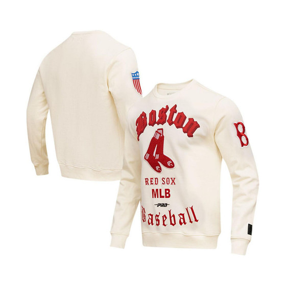 Men's Cream Boston Red Sox Cooperstown Collection Retro Old English Pullover Sweatshirt