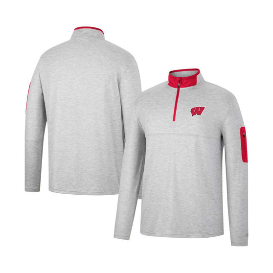 Men's Heathered Gray, Red Wisconsin Badgers Country Club Windshirt Quarter-Zip Jacket