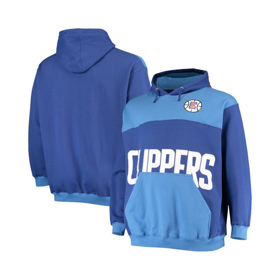 Men's Royal LA Clippers Big and Tall Tonal Oversized Wordmark Fleece Pullover Hoodie