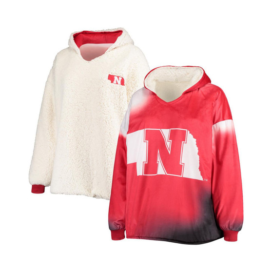Men's Scarlet and White Nebraska Huskers Sherpa Big Logo Gradient Reversible Hoodeez