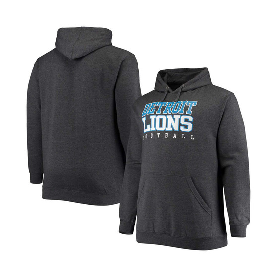 Men's Big and Tall Heathered Charcoal Detroit Lions Practice Pullover Hoodie