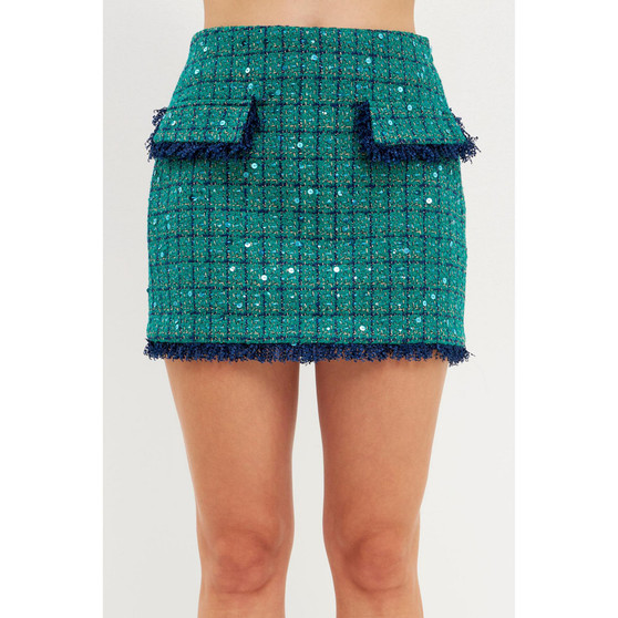 Women's Fringed Tweed Mini Skirt