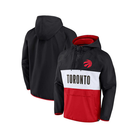 Men's Branded Black, Red Toronto Raptors Team Leader Iconic Colorblock Anorak Raglan Quarter-Zip Hoodie