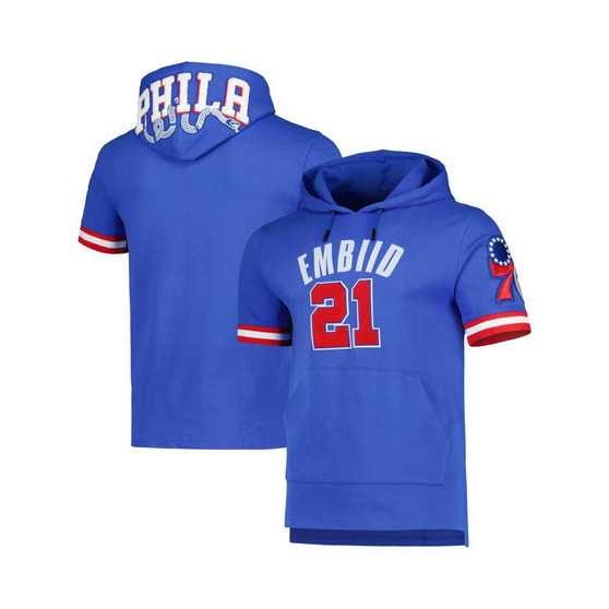 Men's Joel Embiid Royal Philadelphia 76ers Name and Number Short Sleeve Pullover Hoodie