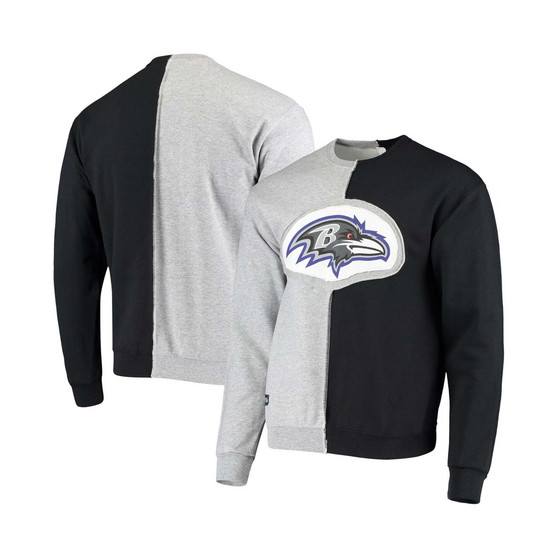 Men's Black, Heathered Gray Baltimore Ravens Split Center Pullover Sweatshirt