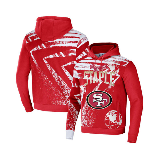 Men's NFL X Staple Red San Francisco 49ers Team Slogan All Over Print Pullover Hoodie