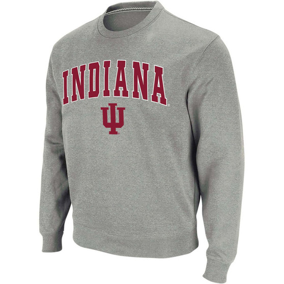 Men's Heather Gray Indiana Hoosiers Arch Logo Crew Neck Sweatshirt