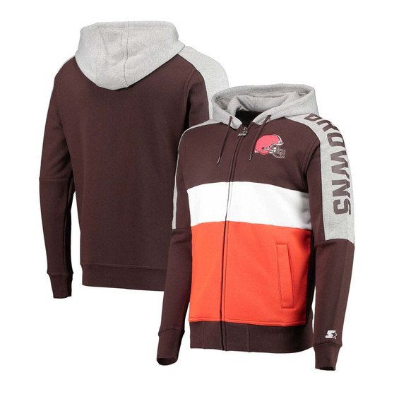 Men's Brown, Orange Cleveland Browns Playoffs Color Block Full-Zip Hoodie