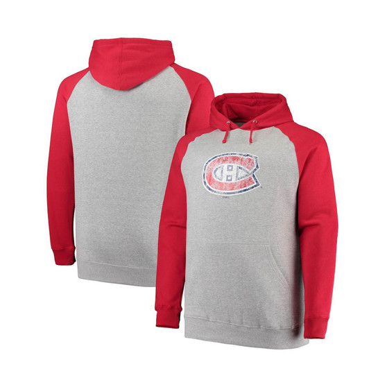 Men's Branded Heathered Gray, Red Montreal Canadiens Big and Tall Raglan Pullover Hoodie